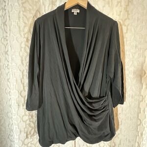 Avenue Black deep V draped front crisscross front long sleeve Rayon Size 22/24